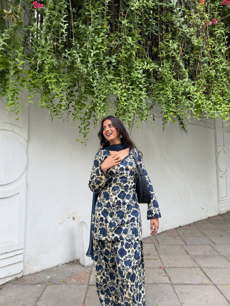 Saavan Blue Floral Farshi Suit Set