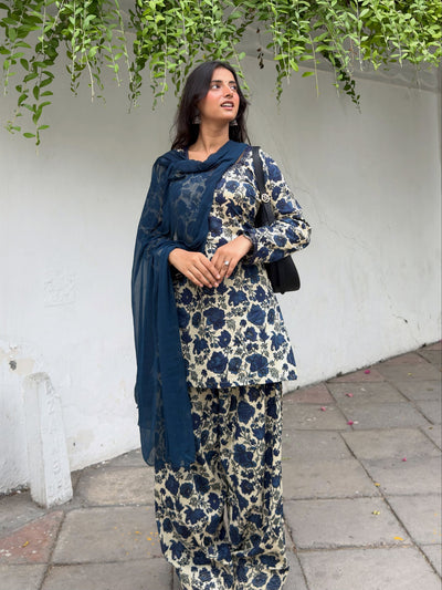 Saavan Blue Floral Farshi Suit Set
