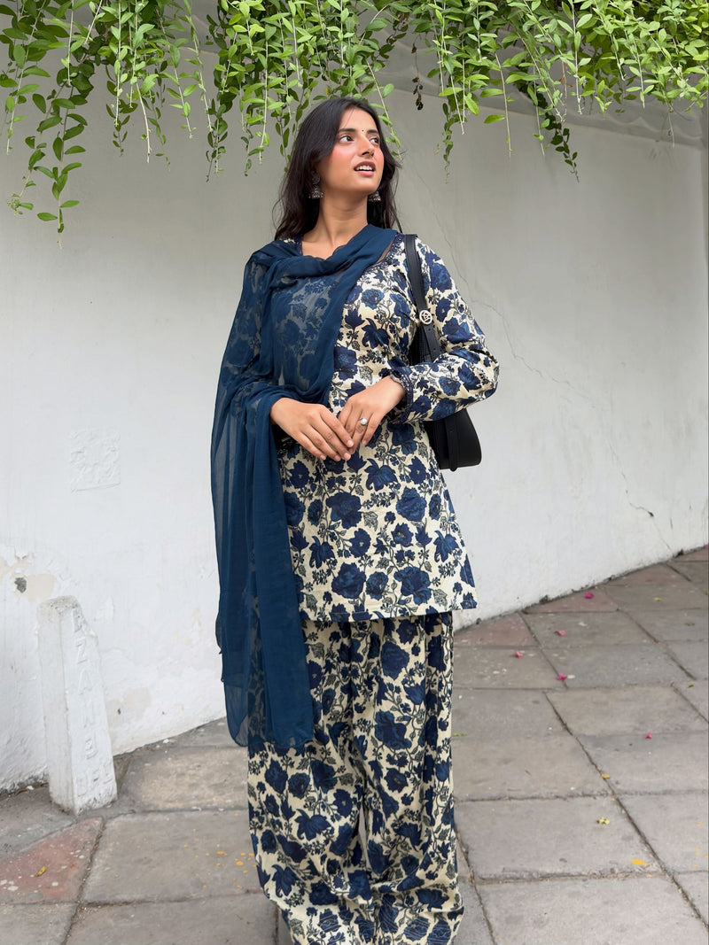 Saavan Blue Floral Farshi Suit Set