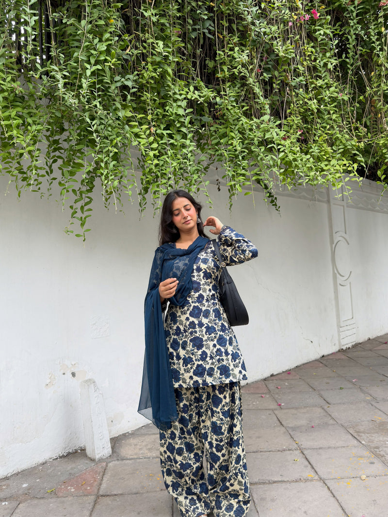 Saavan Blue Floral Farshi Suit Set