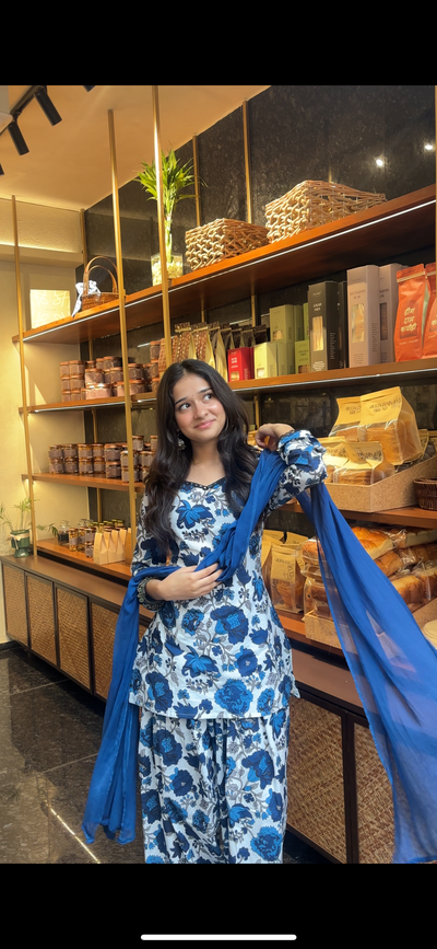 Saavan Blue Floral Farshi Suit Set