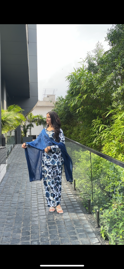 Saavan Blue Floral Farshi Suit Set
